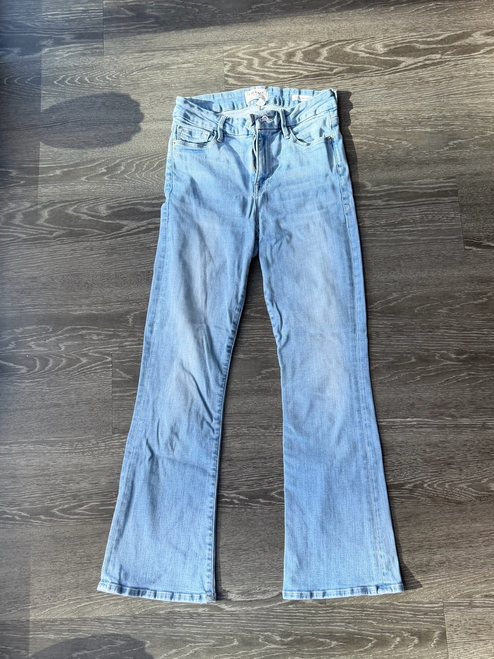 Frame Denim Le Crop Mini Boot jeans in a light blue wash